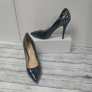 Andrew Stevens SZ 9M Patent Black Studded Stiletto  Biker Heels